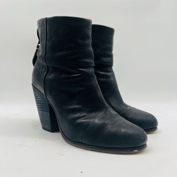 Rag and Bone Boots Womens 8.5 Black Distressed Leather Heeled Ankle Bootie Shoes - Picture 3 of 10